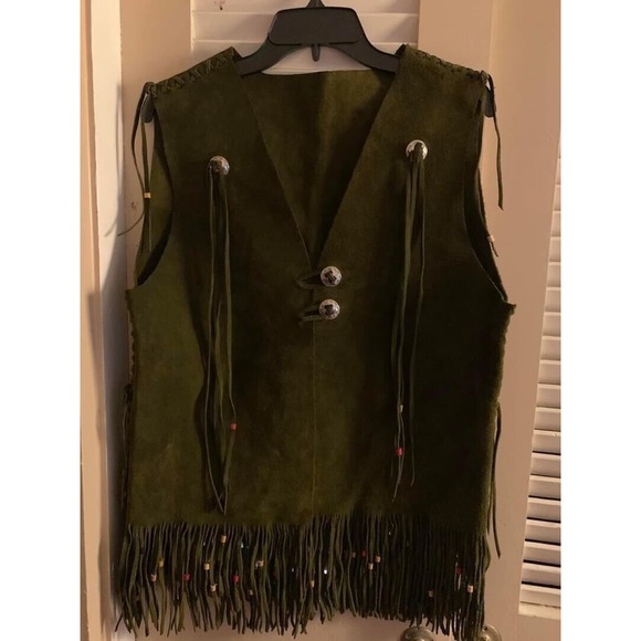 Vintage/ Retro / Groovy Handmade Leather Vest With Fringe , Concho’s & Beads - Picture 2 of 16